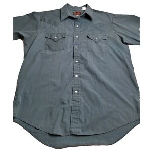 Vintage Plains Western Wear Green Short‎ Sleeve Snap Front Men's Large